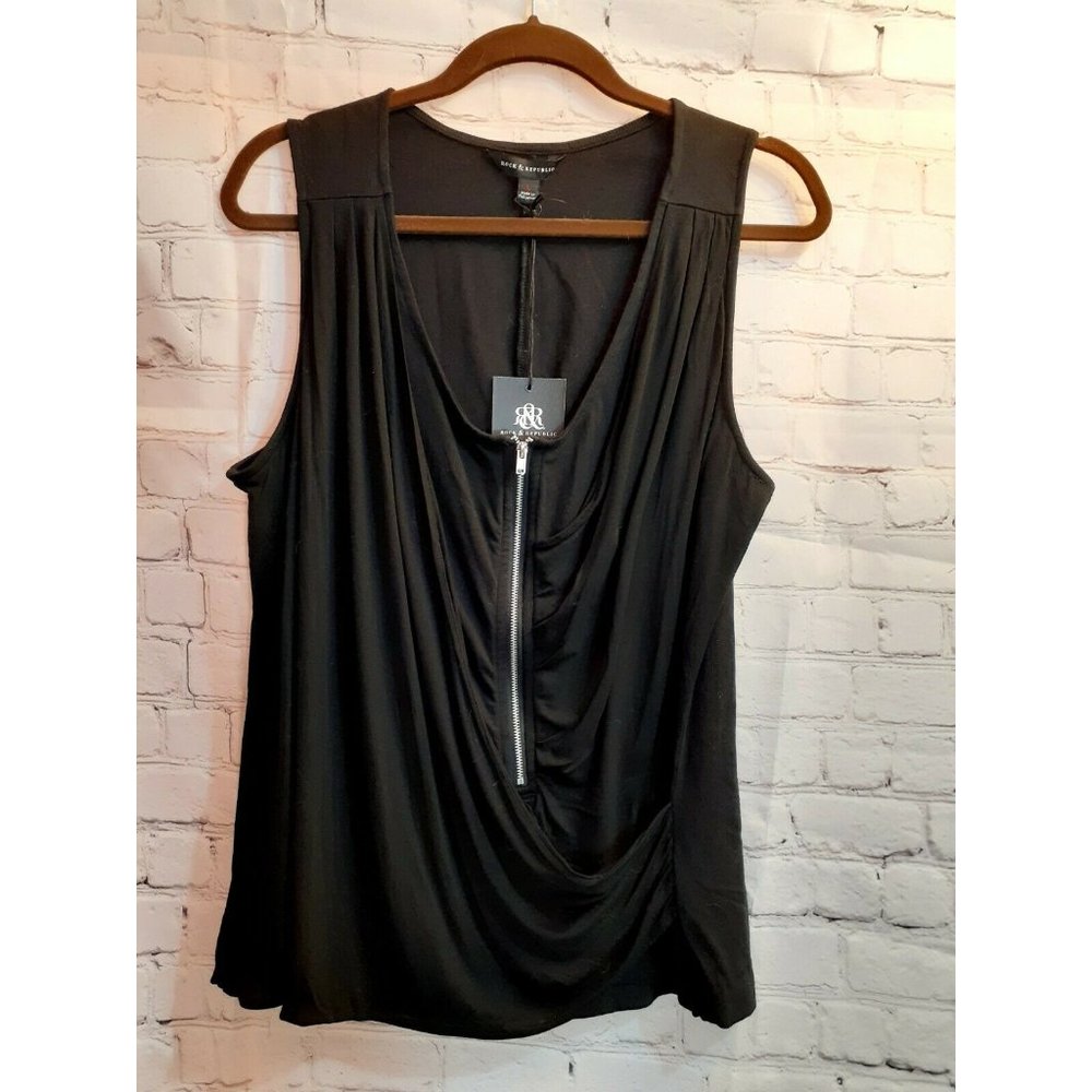 Rock & Republic Sleeveless Blouse  Size L Black  Crisscross Front